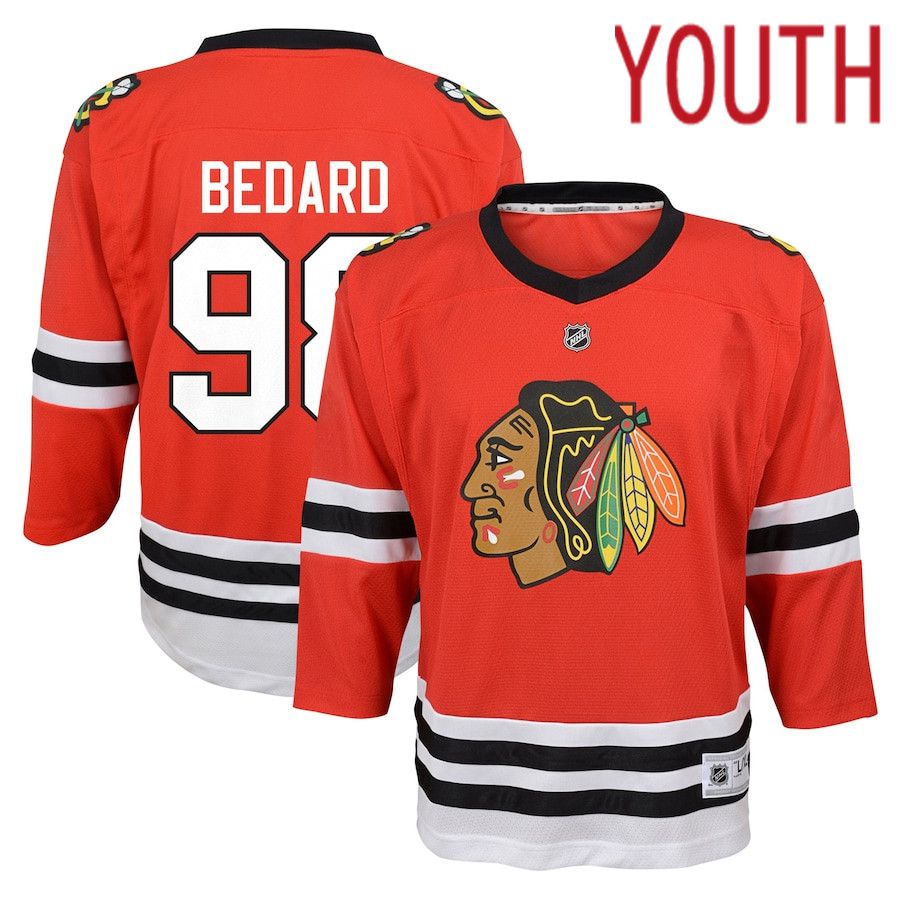 Youth Chicago Blackhawks #98 Connor Bedard Red Home Replica Player NHL Jersey->women nhl jersey->Women Jersey